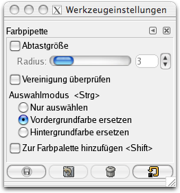 Eigenschaften für das Werkzeug Farbpipette